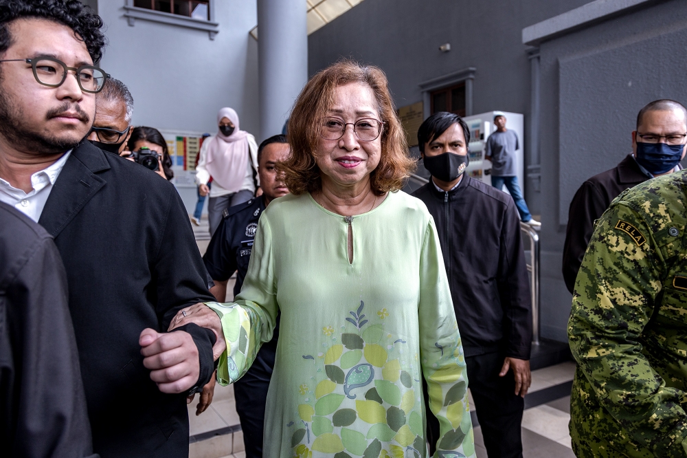 Former finance minister Tun Daim Zainuddin's wife Toh Puan Nai'mah Abdul Khalid says her husband is prepared to face any charge, made anywhere, and will vigorously defend himself in accordance with the law. — Picture by Firdaus Latif