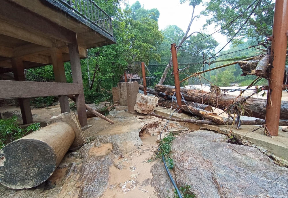 The damage at Kenyir Conservation Centre after it was hit by a water surge, Kuala Berang, Terengganu, January 25, 2024. — Picture from Facebook/Kenyir Elephant Conservation Village-KECV