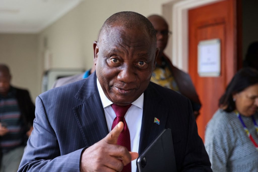 South African President Cyril Ramaphosa gestures at the ruling African National Congress party's National Executive Committee meeting after the judgement of the International Court of Justice (ICJ) in the Hague on emergency measures against Israel, following accusations by South Africa that the Israeli military operation in Gaza is a state-led genocide, in Johannesburg, South Africa, January 26, 2024. — Reuters pic