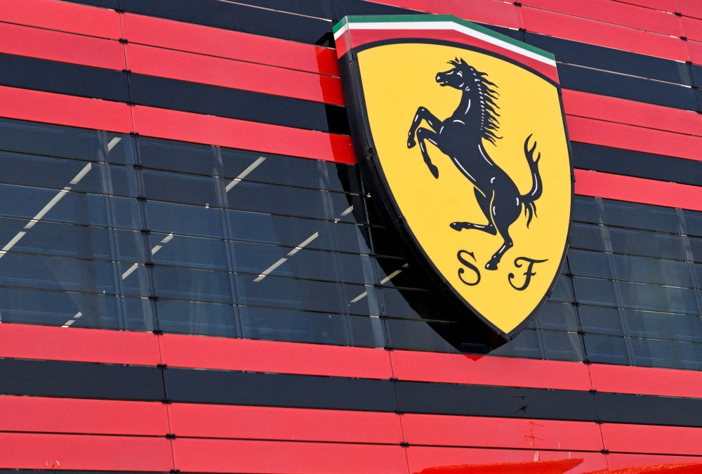 The logo of Ferrari is seen in the headquarters as CEO Benedetto Vigna unveils the company’s new long term strategy, in Maranello, Italy, June 15, 2022. — Reuters pic