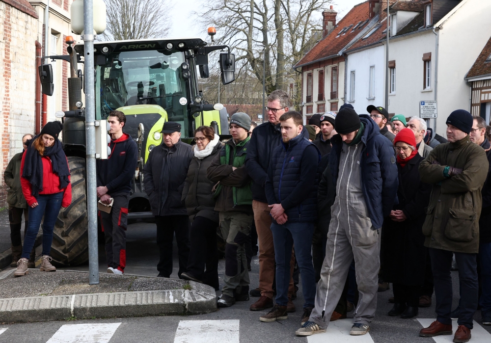 French farmers pay tribute to Alexandra Sonac, a French farmer, and her 12-year-old daughter Camille, who were killed when a car crashed into a farmers’ roadblock south of Toulouse, amid nationwide protest over price pressures, taxes and green regulation, grievances shared by farmers across Europe, in Beauvais, France, January 27, 2024. — Reuters pic