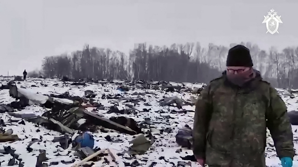 This screen grab taken from a handout footage released by the Russian Investigative Committee on January 26, 2024 shows what investigators say is the Russian IL-76 military transport plane crash site in the Belgorod region. — AFP pic/Russian Investigative Committee