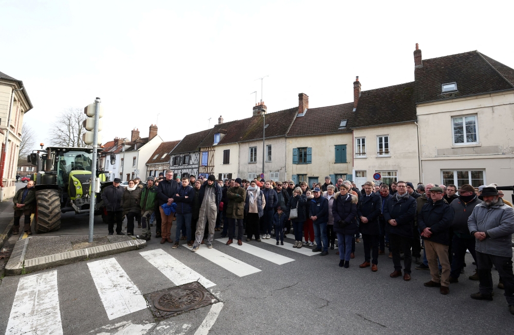 French farmers pay tribute to Alexandra Sonac, a French farmer, and her 12-year-old daughter Camille, who were killed when a car crashed into a farmers' roadblock south of Toulouse, amid nationwide protest over price pressures, taxes and green regulation, grievances shared by farmers across Europe, in Beauvais, France, January 27, 2024. — Reuters pic