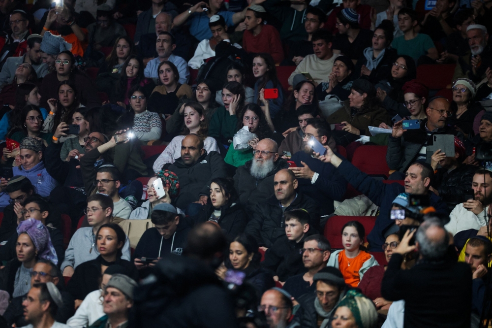 Members of the Israeli settler community gather at a convention calling for Israel to rebuild settlements in the Gaza Strip and the northern part of the Israeli-occupied West Bank, in Jerusalem, January 28, 2024. — Reuters pic