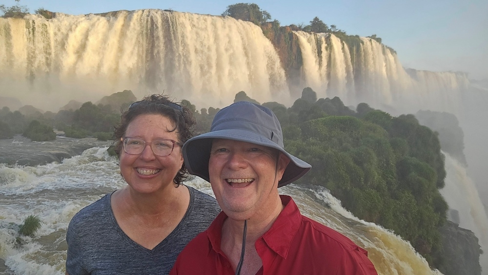 Mike and Nancy Jacobs, who are on the nine-month cruise, pose for a selfie at the Iguazu Falls, in Parana state, Brazil, January 5, 2024, in this still image obtained from social media. — @livingphase2/via Reuters pic
