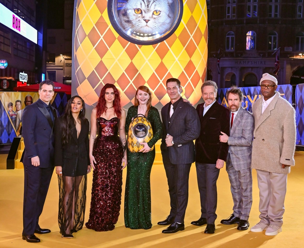 Henry Cavill, Ariana DeBose, Dua Lipa, Bryce Dallas Howard, John Cena, Bryan Cranston, Sam Rockwell and Samuel L. Jackson attend the global premiere of the Apple Original Film ‘Argylle’ at Odeon Luxe Leicester Square on January 24, 2024 in London, England. — Picture courtesy of Apple
