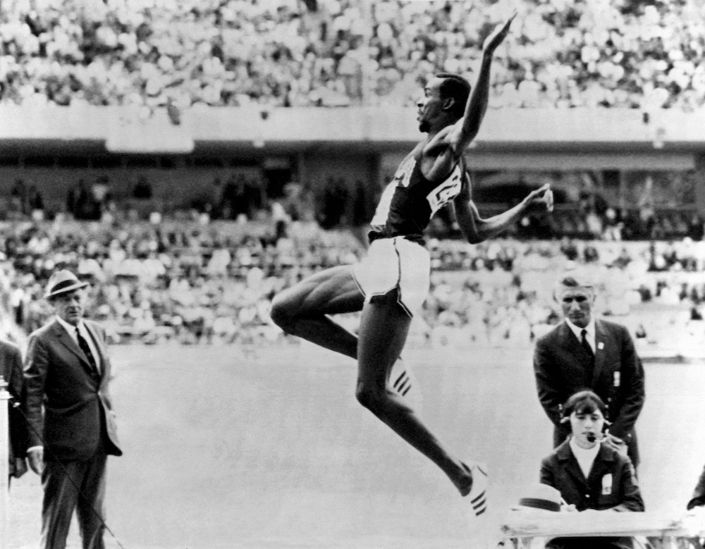 US athlete Bob Beamon competes in the men's long jump event at the Mexico Olympic Games, on October 18, 1968. — AFP pic
