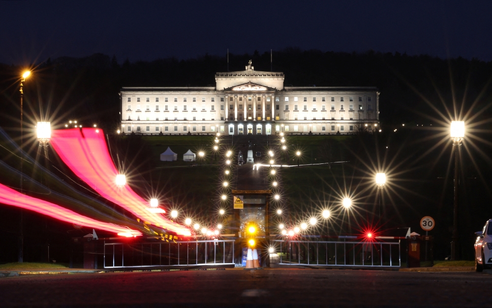 A night view of Stormont Parliament Buildings in Belfast, Northern Ireland, February 3, 2024 — Reuters pic