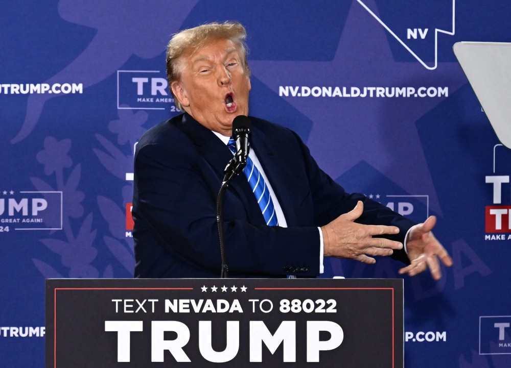 File photo of former US President and 2024 presidential hopeful Donald Trump speaking at a Commit to Caucus Rally in Las Vegas, Nevada, on January 27, 2024. — AFP pic