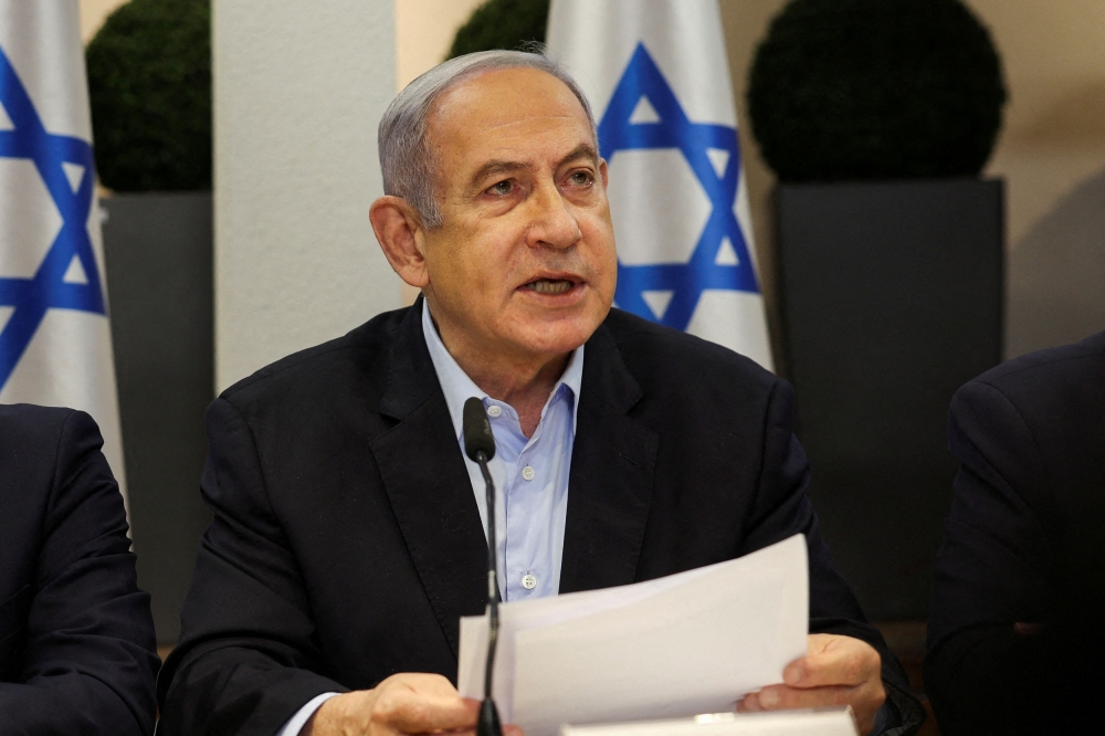 Israeli Prime Minister Benjamin Netanyahu appeared to respond to the interview ahead of a cabinet meeting today, saying: 'We greatly appreciate the support that we have received from the Biden administration since the outbreak of the war'. — Reuters pic
