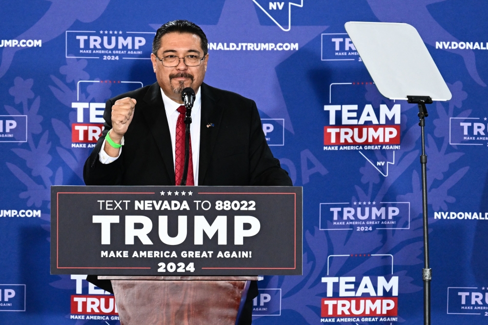 Political consultant Jesus Marquez speaks during a Commit to Caucus Rally with former US President and 2024 presidential hopeful Donald Trump (not pictured) in Las Vegas, Nevada on January 27, 2024. — AFP pic