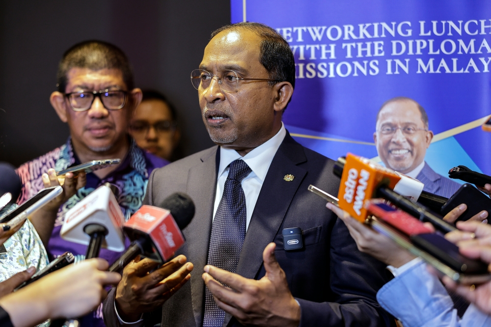 Higher Education Minister Datuk Seri Zambry Abd Kadir speaks to the media after an engagement session with a foreign delegation in Kuala Lumpur, February 5, 2024. — Bernama pic 