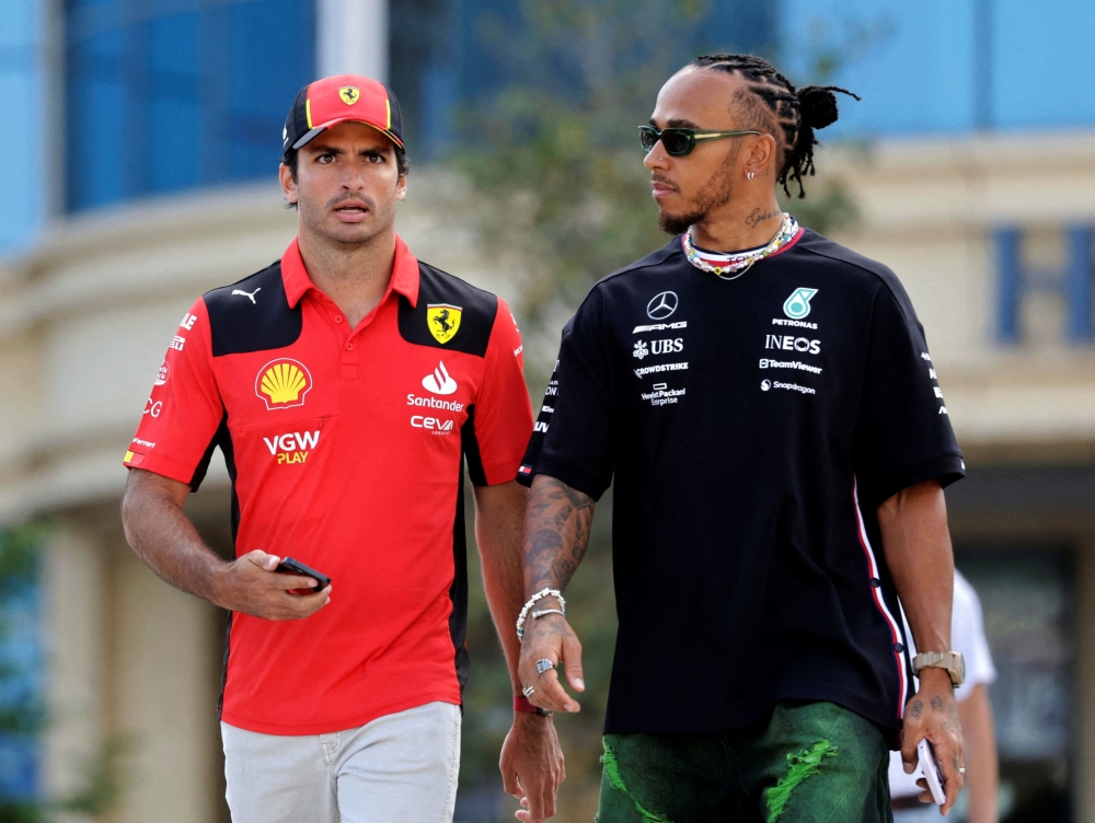Carlos Sainz and Lewis Hamilton at the Azerbaijan Grand Prix. — Reuters pic