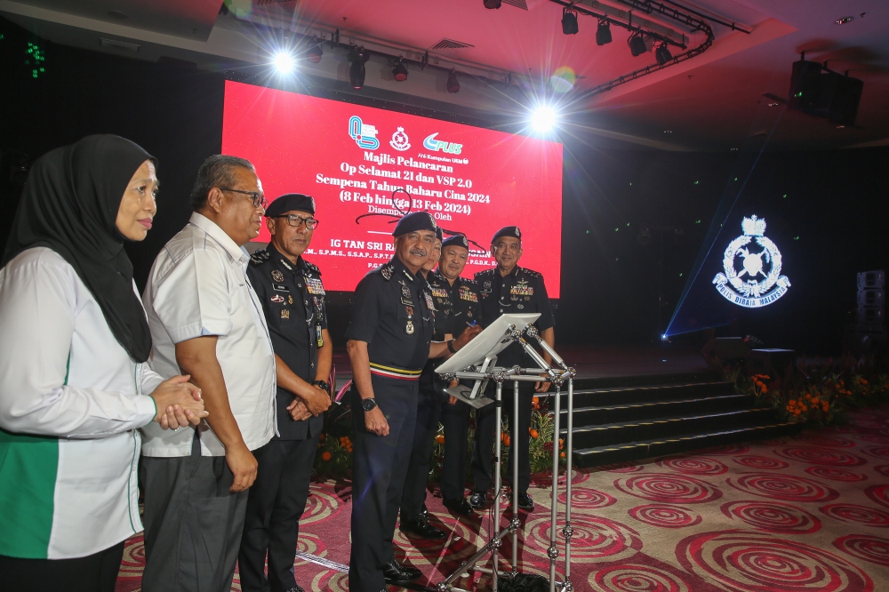 IGP Tan Sri Razarudin Husain launches the Op Selamat 21 in conjunction with the upcoming Chinese New Year festival in Subang Jaya February 7, 2024. — Picture by Yusof Mat Isa