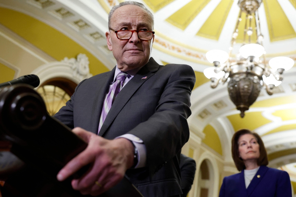 Senate Majority Leader Chuck Schumer (D-NY) speaks at a news conference after a weekly policy luncheon with Senate Democrats at the U.S. Capitol Building on February 06, 2024 in Washington, DC. — Anna Moneymaker/Getty Images/AFP pic