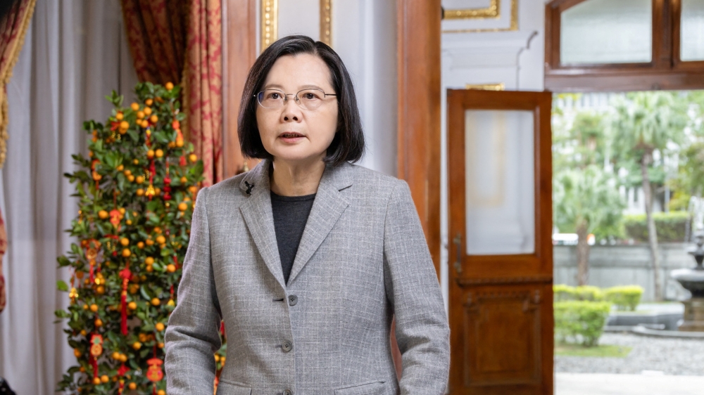 Taiwanese President Tsai Ing-wen gives a Lunar New Year message at an unknown location, in this handout image released by the Taiwan Presidential Office February 8, 2024. — Taiwan Presidential Office handout pic via Reuters