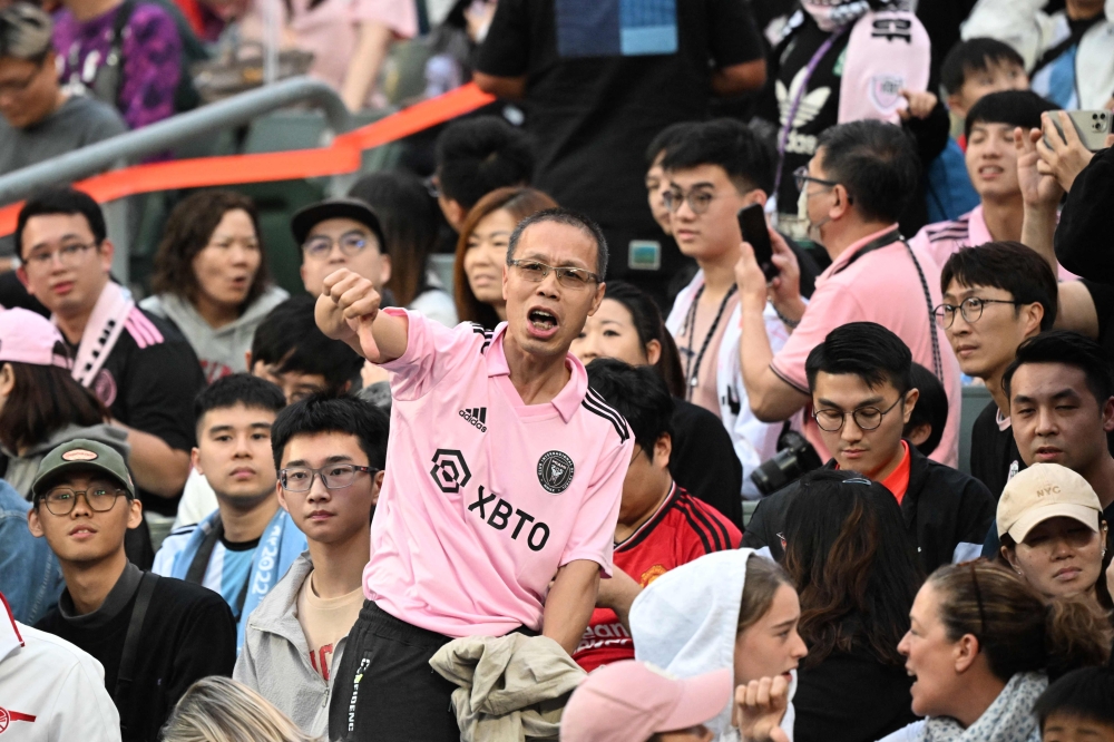 Fans react after not seeing Inter Miami’s Argentine forward Lionel Messi play after the friendly football match between Hong Kong XI and US Inter Miami CF in Hong Kong on February 4, 2024. — AFP pic 