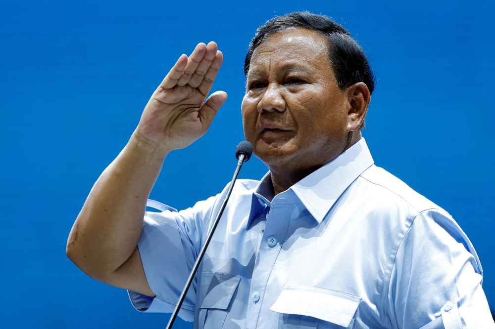Prabowo, an ex-special forces commander, is one of three candidates contesting the February 14 election. A candidate needs a simple majority or more than 50 per cent of votes and at least 20 per cent of votes in over half the country’s provinces to win. Barring this, a run-off between the top two candidates would be held in June. — Reuters file pic