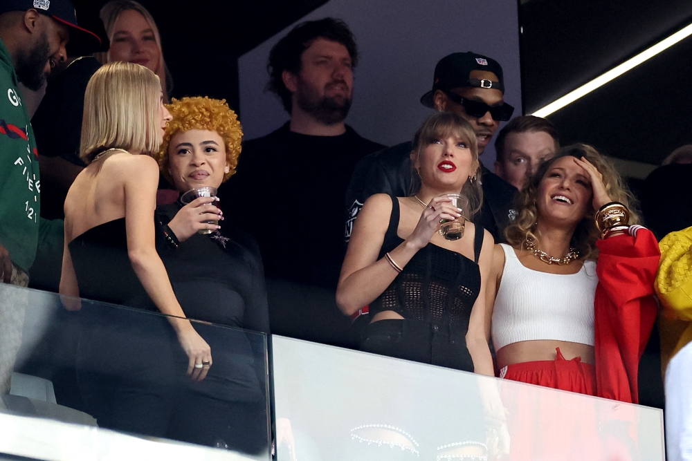 Pop superstar Taylor Swift and Blake Lively at the Las Vegas Allegiant Stadium some two hours before kick-off. — AFP pic