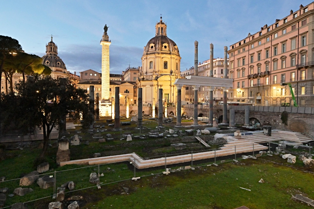 A picture shows the archaeological restoration site of the two-storey colonnade of the basilica Ulpia in the Trajan Forum (Foro Traiano), on January 8, 2024 in Rome. — AFP pic