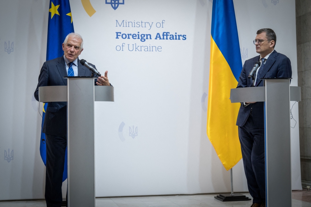European Union Foreign Policy Chief Josep Borrell and Ukrainian Foreign Minister Dmytro Kuleba attend a joint press conference, amid Russia's attack on Ukraine, in Kyiv, Ukraine February 7, 2024. — Press Service of Ministry of Foreign Affairs of Ukraine handout via Reuters