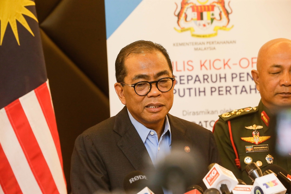 Defence Minister Datuk Seri Mohamed Khaled Nordin speaks at the launch of the Defence White Paper Mid Term review in Kuala Lumpur February 13, 2024. ― Picture by Sayuti Zainudin