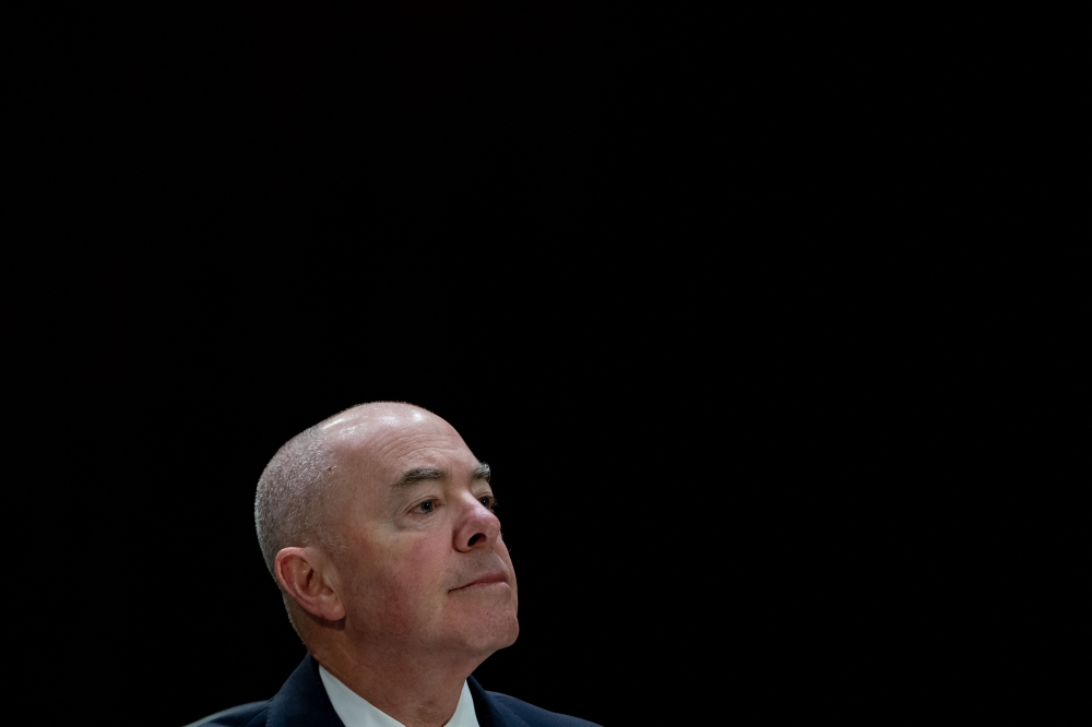 US Homeland Security Secretary Alejandro Mayorkas testifies during a US Senate Appropriations Committee hearing on the President's supplemental request for the Departments of Health and Human Services and Homeland Security, on Capitol Hill in Washington, DC, on November 8, 2023. — AFP pic