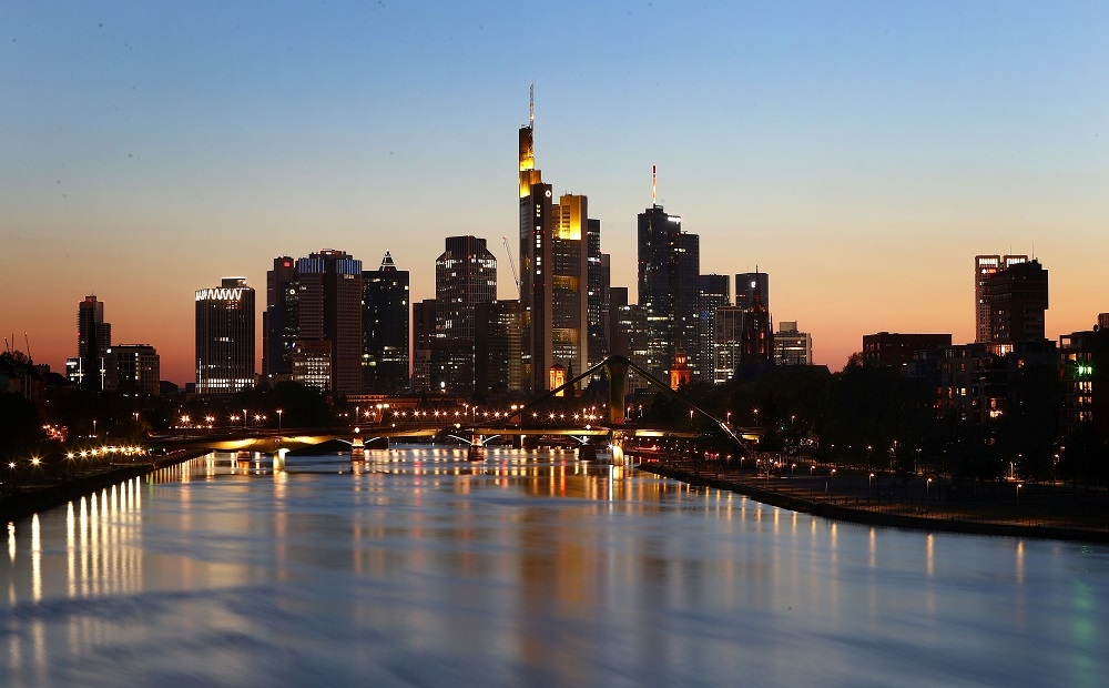 The skyline with its financial district is photographed during sunset in Frankfurt April 22, 2020. — Reuters pic