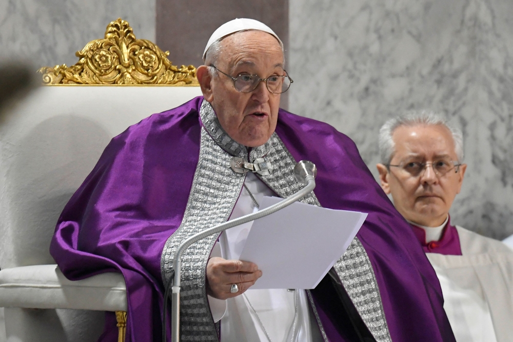 Pope Francis urged Catholics to forgo worldly trappings and focus on essentials as he opened the season of Lent with a traditional Ash Wednesday Mass. — Reuters pic/Vatican Media handout