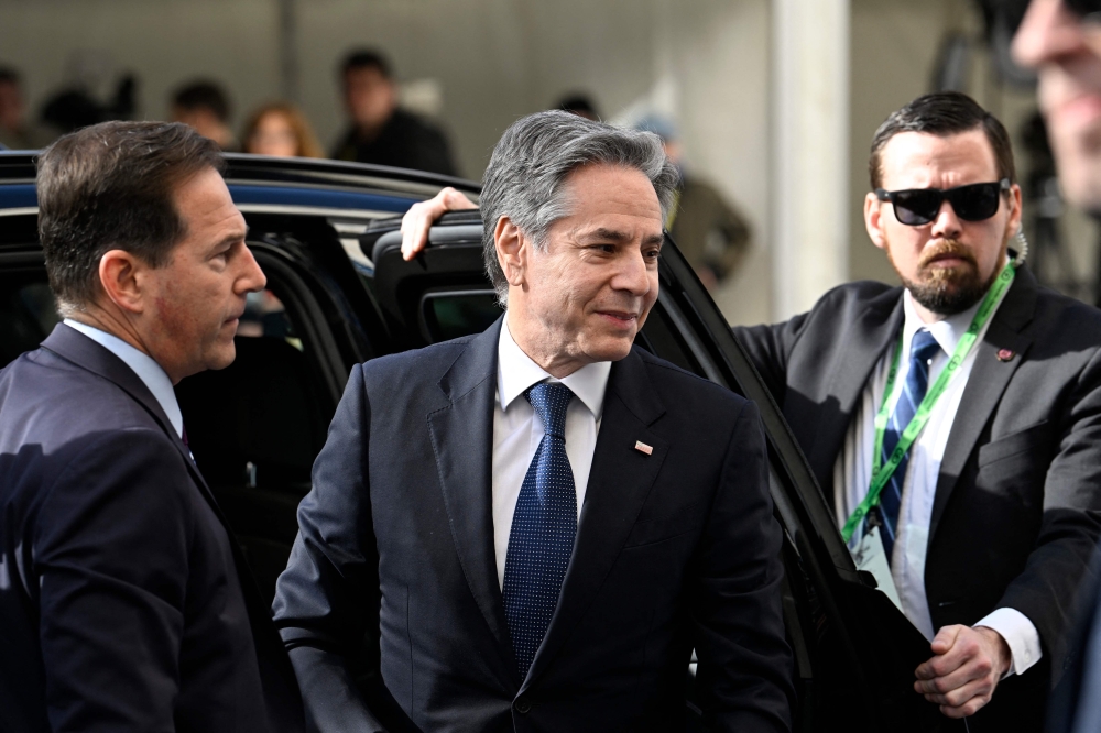 US Secretary of State Antony Blinken arrives at the Bayerischer Hof Hotel, venue for the 60th Munich Security Conference (MSC) in Munich, southern Germany on February 16, 2024. ― AFP pic