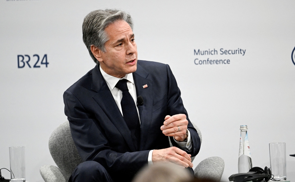 US Secretary of State Antony Blinken takes part in a panel discussion at the Munich Security Conference (MSC) in Munich, southern Germany on February 17, 2024. ― Reuters pic