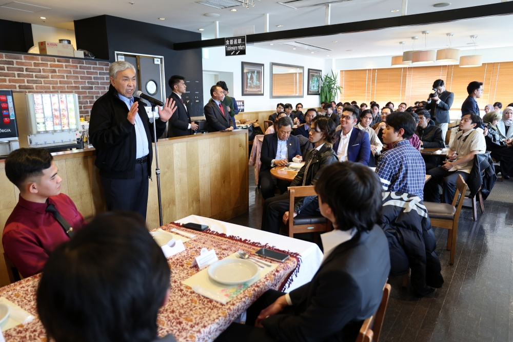 Deputy Prime Minister Datuk Seri Ahmad Zahid Hamidi addressing the Deputy Prime Minister’s Lunch with Malaysian Students in Japan, February 18, 2024. — Bernama pic 