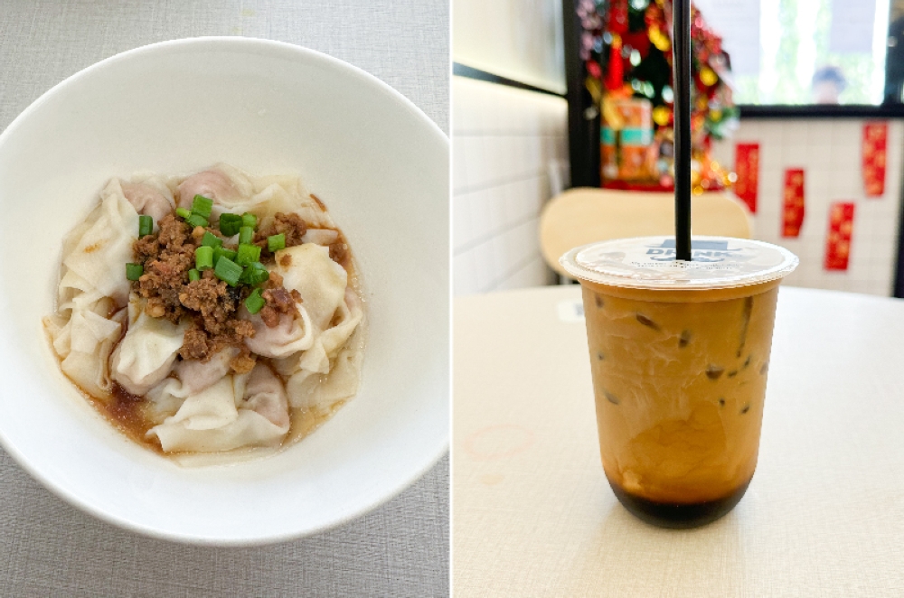 Dry Kiaw is a good side dish for your choice of noodles (left). Go for the Three Layer Coffee as it's so much more fragrant compared to the tea version (right)