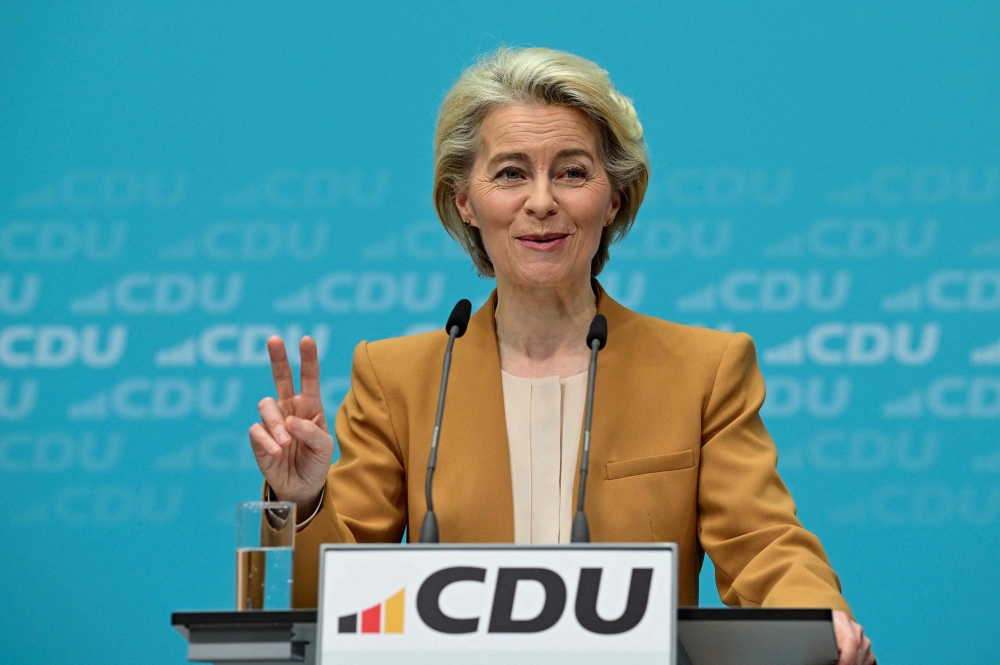 Ursula von der Leyen announced today her bid for a second term as chief of the European Commission, vowing to defend the bloc from forces aiming to divide it. — AFP pic 