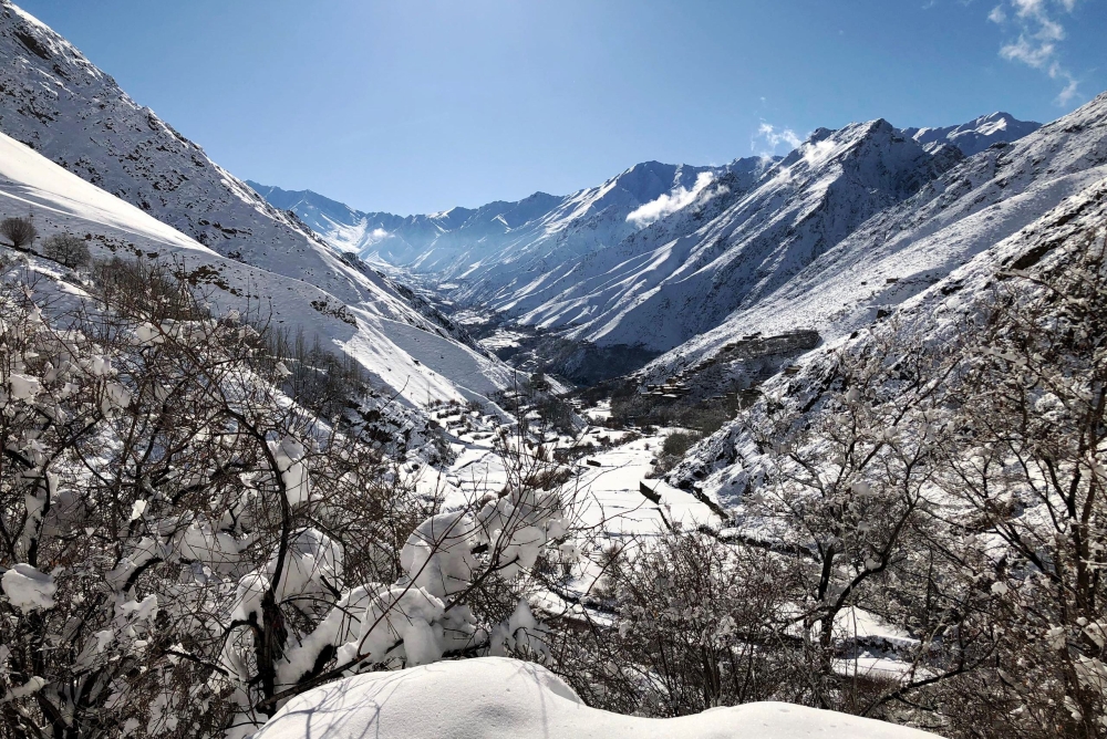 A general view shows snow laden terrain at Keraman village in the Dara district of Panjshir province on February 19, 2024. A landslide caused by heavy snowfall has killed 25 people and injured eight others in the eastern Afghan province of Nuristan, a disaster management ministry spokesman said on February 19. — AFP pic