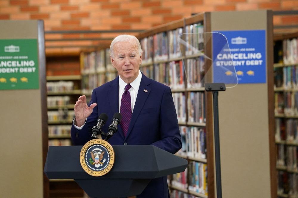US President Joe Biden delivers remarks at an event at Culver City Julian Dixon Library, in Culver City, California February 21, 2024. — Reuters pic