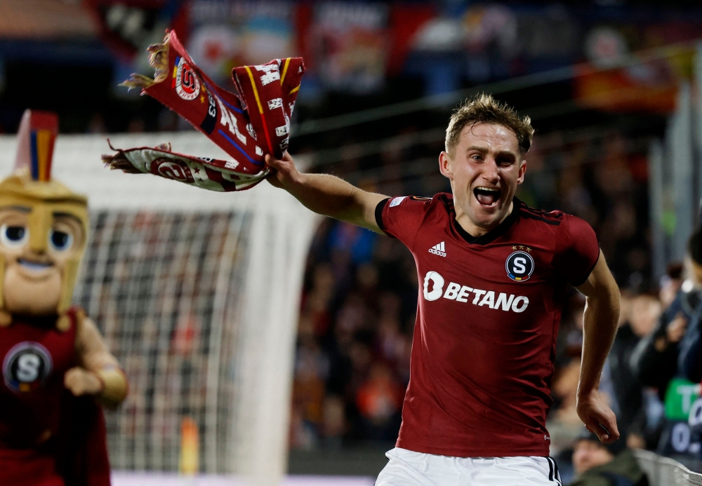 Sparta Prague's Jan Kuchta celebrates after the match against Galatasaray February 23, 2024. ― Reuters pic