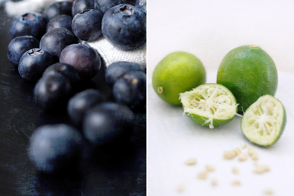 Blueberries (left) and limes (right).