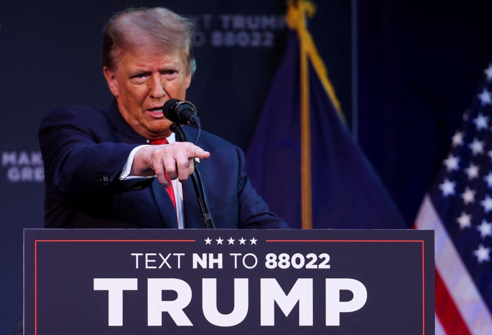 File photo of former US  President and Republican presidential candidate Donald Trump holding a rally in advance of the New Hampshire presidential primary election in Rochester, New Hampshire, US, January 21, 2024. — Reuters pic