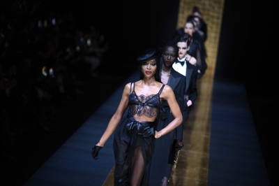 Dolce & Gabbana play with the tuxedo for womenswear at Milan Fashion