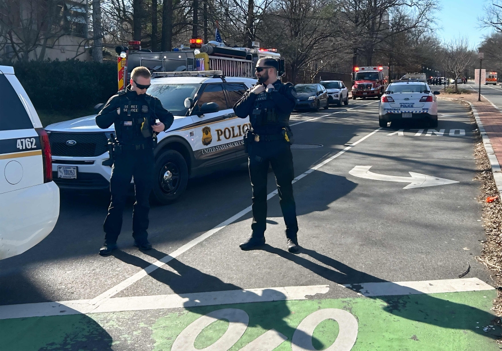Members of the US Secret Service uniformed division block access to a street leading to the Embassy of Israel in Washington, DC on February 25, 2024. — AFP pic