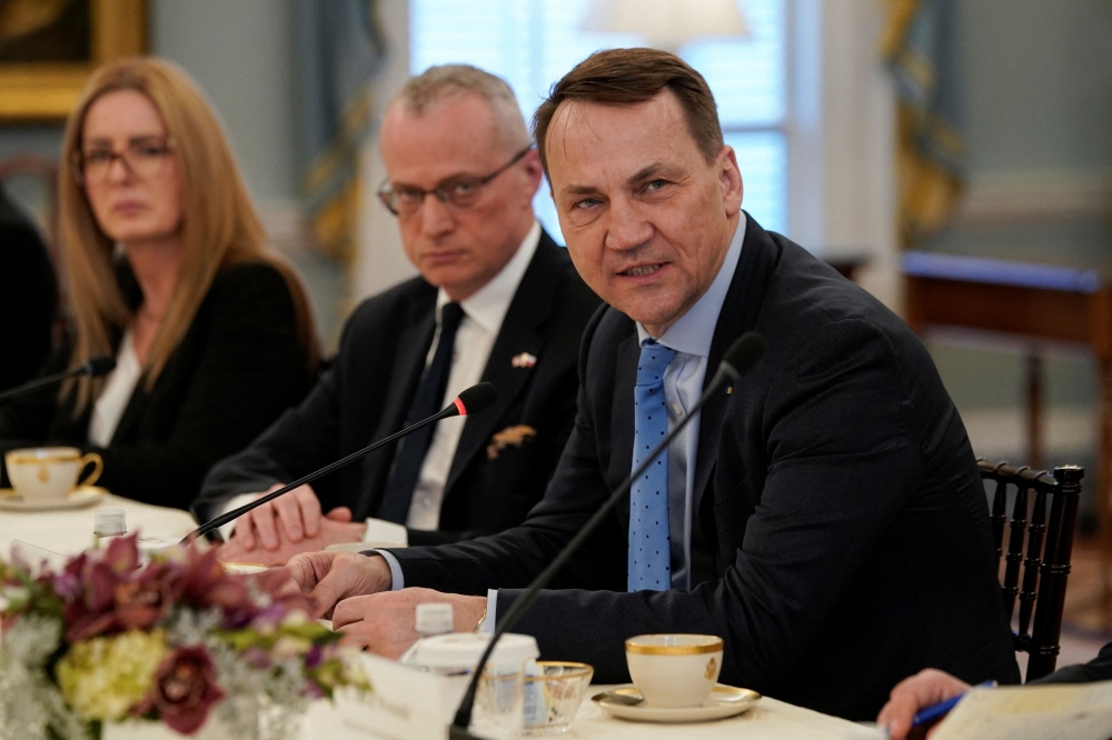 Poland’s Foreign Minister Radoslaw Sikorski speaks during a meeting with US Secretary of State Antony Blinken at the State Department in Washington February 26, 2024. — Reuters pic