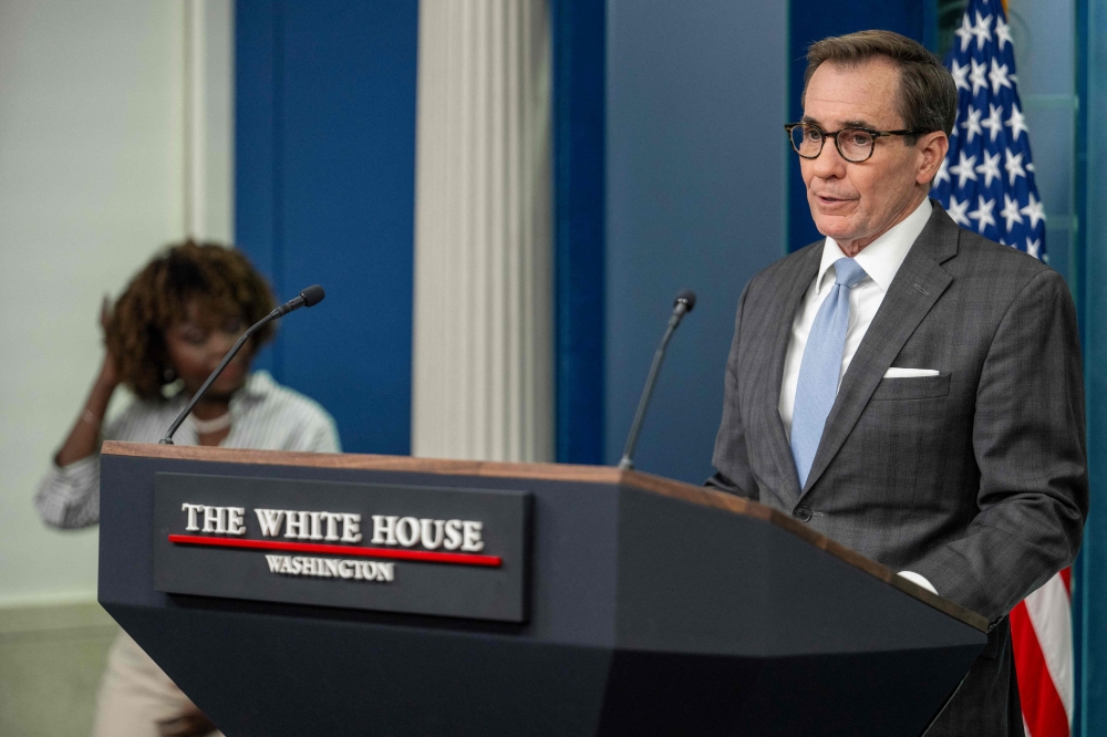 White House National Security Advisor John Kirby at the daily briefing at the White House in Washington. — AFP pic