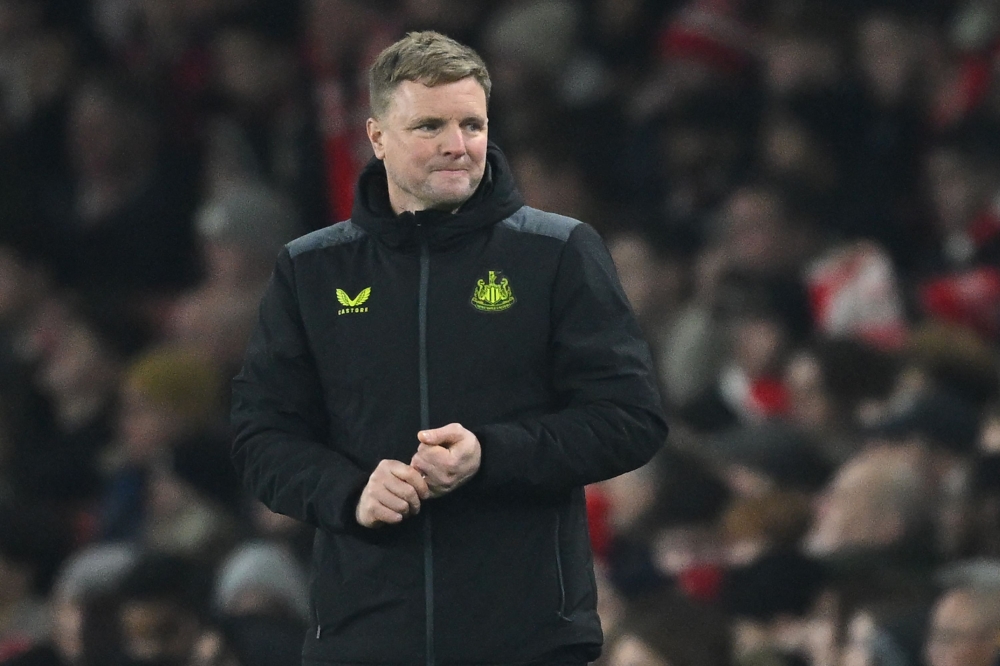 Newcastle United's English head coach Eddie Howe looks on during the English Premier League football match between Arsenal and Newcastle United at the Emirates Stadium in London on February 24, 2024. — AFP pic 
