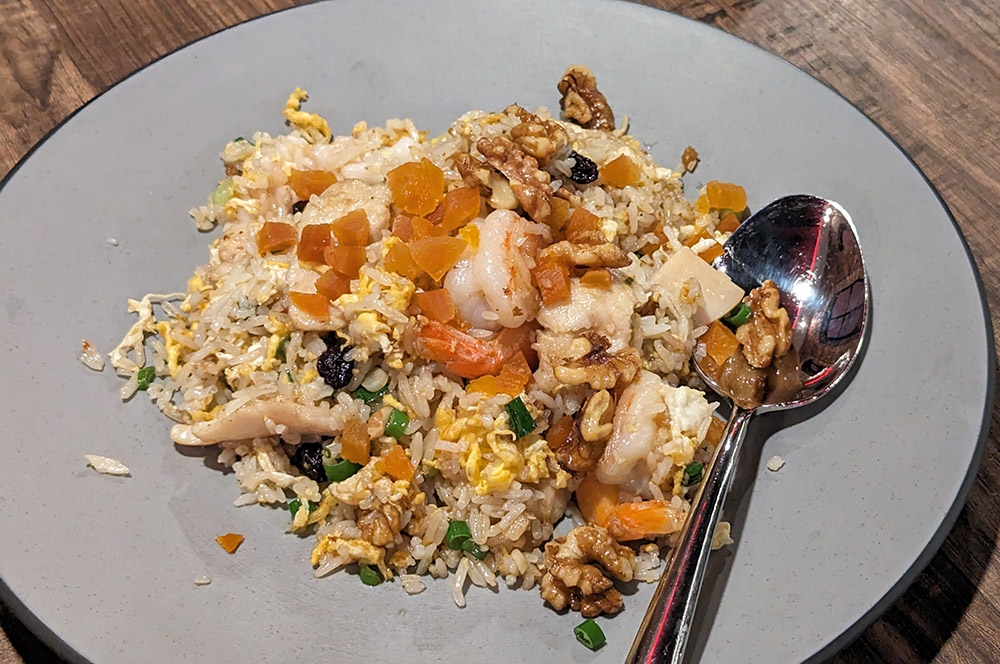 The fried rice is also full of fresh seafood, including huge, meaty shrimp, slices of squid and abalone.