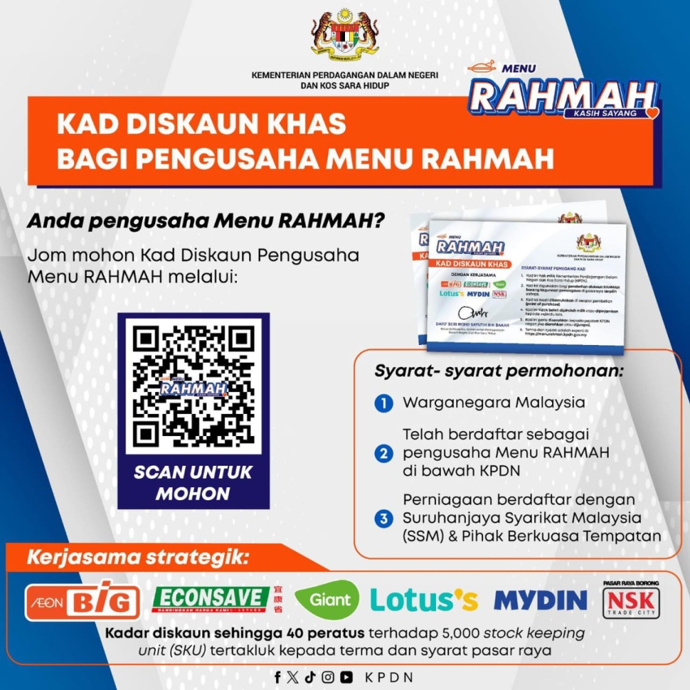 Fuziah Salleh said this is why the Payung Rahmah initiative which has programmes such as Menu Rahmah, Jualan Rahmah and the special discount incentive for traders offering Menu Rahmah, has been a crucial element in helping to bring down the nation’s inflation rate.