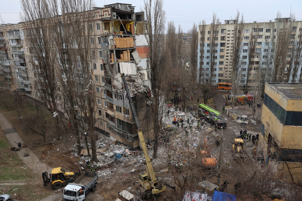 A general view shows an apartment building heavily damaged by a Russian drone strike in Odesa. — Reuters pic
