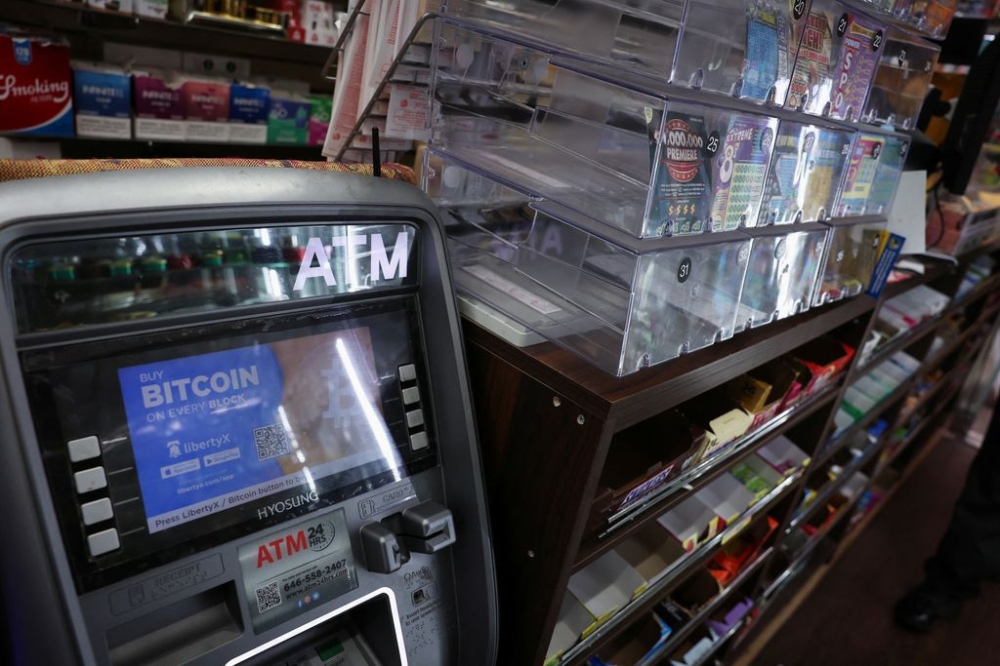 A Bitcoin ATM (automated teller machine) sits in the corner of a store in New York City, US, March 5, 2024. — Reuters pic