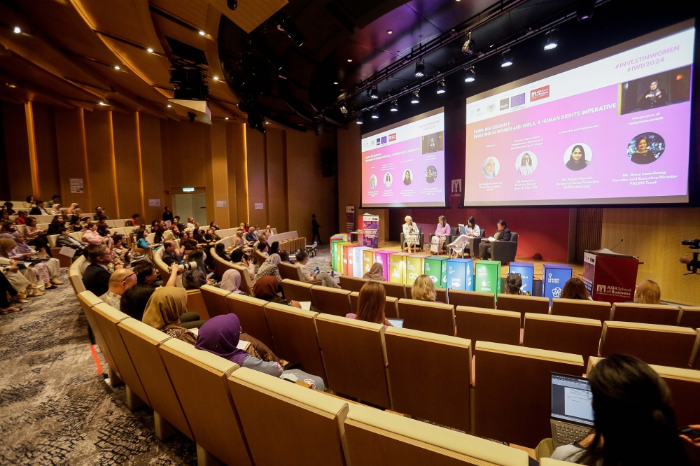 Speakers are seen during the 2024 International Women`s Day Forum at the Asia School Of Business March 7, 2024. — Picture by Sayuti Zainudin 