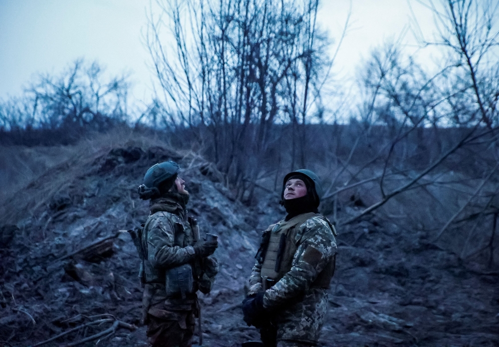 Ukrainian servicemen from air defence unit of the 93rd Mechanized Brigade monitor a sky at a frontline, amid Russia's attack on Ukraine, near the town of Bakhmut, Ukraine March 6, 2024. — Radio Free Europe/Radio Liberty via Reuters pic